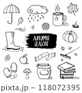 Set of autumn vector hand drawn doodles on a white background 118072395