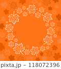 Autumn maple leaves vector wreath on orange background. Autumn hand drawn doodles frame	 118072396