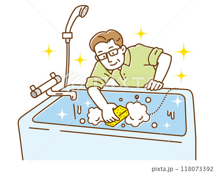 風呂をピカピカに掃除するシニア男性 118073392