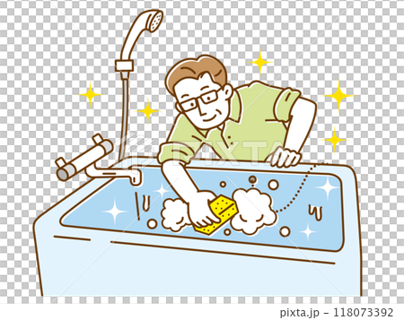 Senior man cleaning the bathtub 118073392