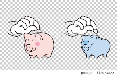 A simple illustration of putting a coin into a piggy bank 118073822