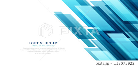 Abstract blue diagonal geometric background. Rectangle shape graphic elements. Technology futuristic concept. Modern banner template design with space for text. Vector illustration 118073922