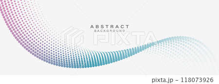 Abstract flowing dots particles wave pattern on white background. Trendy gradient halftone wave. Modern futuristic graphic. Suit for banner, brochure, poster, flyer, cover, website, science, music 118073926