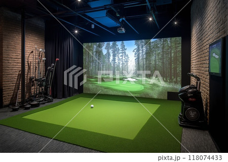 modern indoor golf simulator club interior design professional photography modern indoor golf simulator club interior design professional photography 118074433