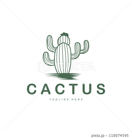 Green Plant Cactus Logo Design With Desert Plant Symbol Illustration Vector Icon Template 118074595