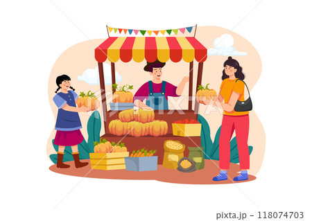 Woman is buying pumpkins to decorate for Thanksgiving Day Woman is buying pumpkins to decorate for Thanksgiving Day 118074703