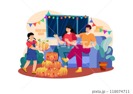The family decorates for Thanksgiving Day together 118074711