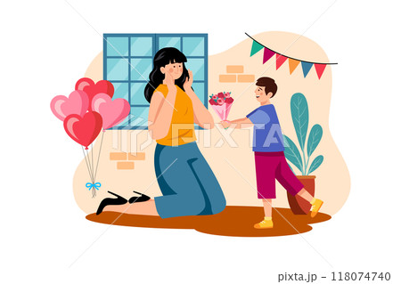 Son gives flowers to his mother on March 8 Son gives flowers to his mother on March 8 118074740