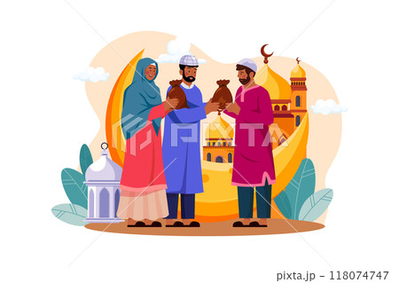 Eid Al-adha Illustration concept. Flat illustration isolated on white background Eid Al-adha Illustration concept. Flat illustration isolated on white background 118074747