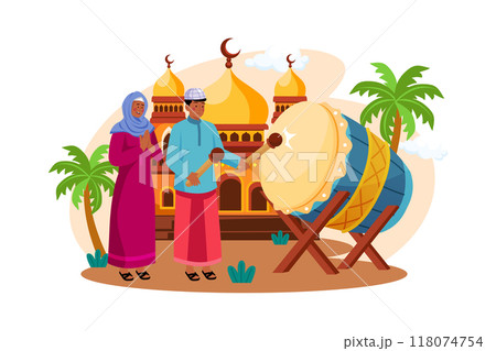 Eid Al-adha Illustration concept. Flat illustration isolated on white background Eid Al-adha Illustration concept. Flat illustration isolated on white background 118074754