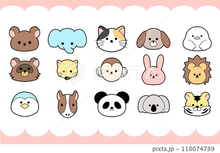 いろいろな動物のシンプルな顔のイラスト 118074789