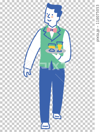 Waiter carrying drinks in a restaurant_color 118075053