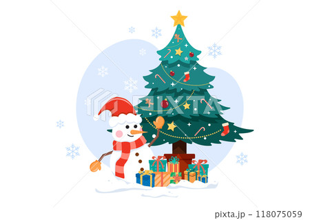 Christmas tree with snowman Christmas tree with snowman 118075059