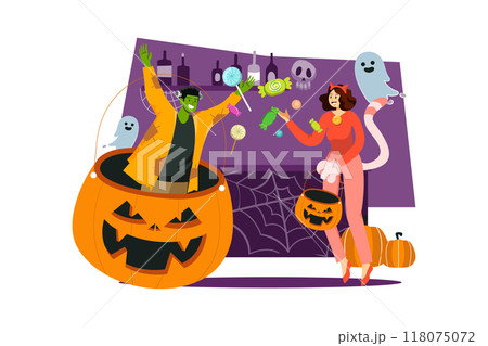 Halloween Illustration concept. Flat illustration isolated on white background Halloween Illustration concept. Flat illustration isolated on white background 118075072