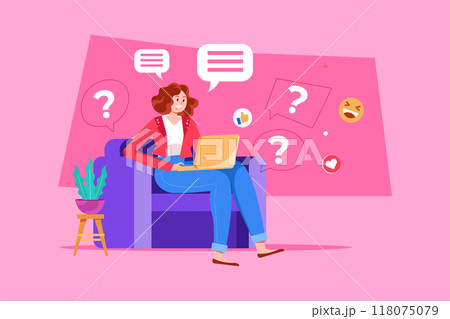 Social media influencer doing live Q&A 118075079