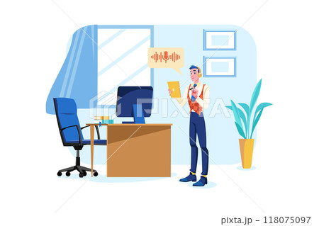 Man listening to the podcast while working 118075097