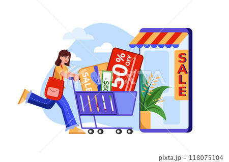 Woman applying voucher for a discount on online shopping 118075104