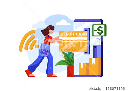 Woman paying online through debit card 118075106