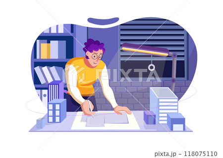 Man working till late hours Illustration concept. Flat illustration isolated on white background 118075110