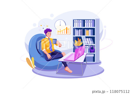 Businessman working on a bean bag Illustration concept. Flat illustration isolated on white background 118075112