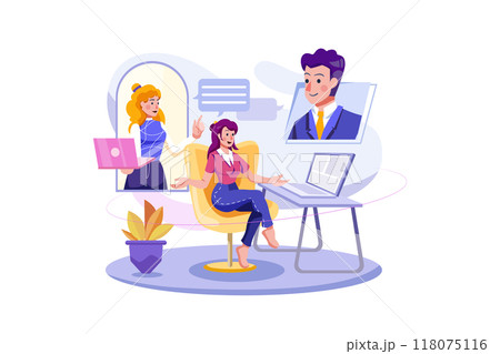 Online meeting Illustration concept. Flat illustration isolated on white background Online meeting Illustration concept. Flat illustration isolated on white background 118075116