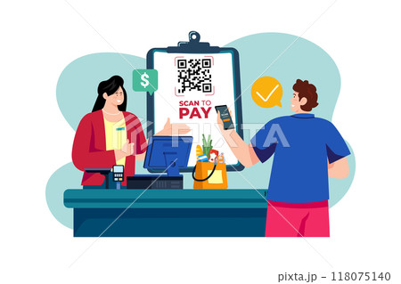 Man Doing Payment With Qr Scanner Man Doing Payment With Qr Scanner 118075140