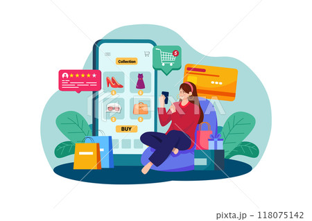 Girl Doing Online Shopping By Smartphone Girl Doing Online Shopping By Smartphone 118075142