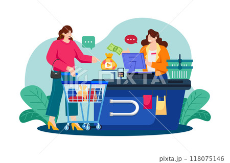 Girl Doing Payment At The Checkout Counter Girl Doing Payment At The Checkout Counter 118075146