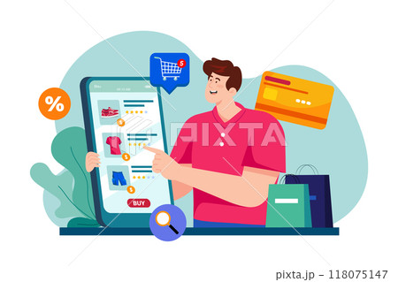 Man Buying Goods Via The Internet App Man Buying Goods Via The Internet App 118075147