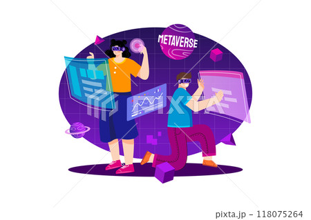 People experiencing metaverse ecosystem People experiencing metaverse ecosystem 118075264