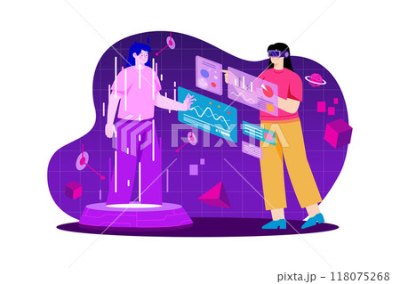 Woman creating metaverse avatar Woman creating metaverse avatar 118075268