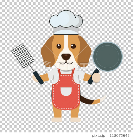 Beagle 4 of a chef holding a frying pan and spatula / Material for flyers and posters 118075645