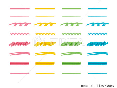 カラフルな手書きライン素材セット 118075665