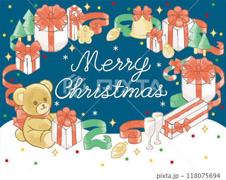 クリスマス 手描き 水彩 フレーム 文字 背景 かわいい コピースペース イラスト素材 クリスマス 手描き 水彩 フレーム 文字 背景 かわいい コピースペース イラスト素材 118075694