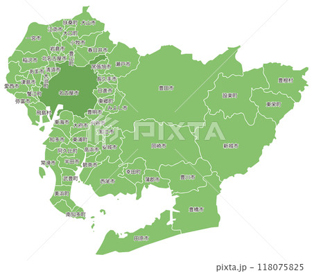 分割できる愛知県地図 市町村名あり 分割できる愛知県地図 市町村名あり 118075825