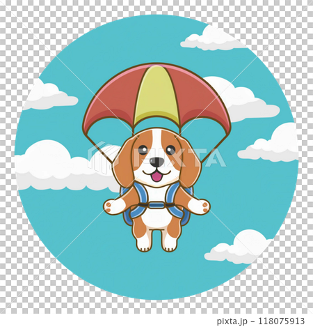 小獵犬乘坐降落傘在天空中飛行 1 / 傳單和海報材料 小獵犬乘坐降落傘在天空中飛行 1 / 傳單和海報材料 118075913