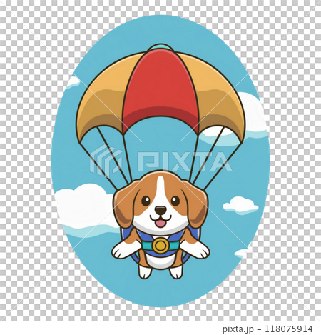小獵犬2號乘坐降落傘在空中飛行/傳單和海報材料 118075914