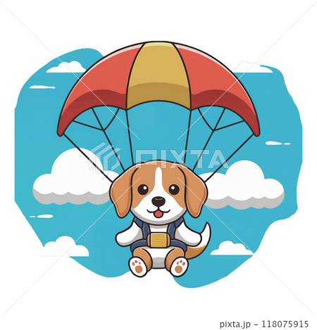 パラシュートで空の旅をするビーグル3／チラシやポスター用素材 118075915