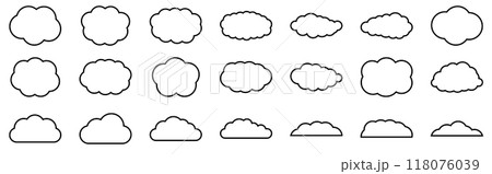 雲 黒線白背景 アイコン セット 雲 黒線白背景 アイコン セット 118076039