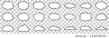 雲 黒線白背景 アイコン セット 雲 黒線白背景 アイコン セット 118076039