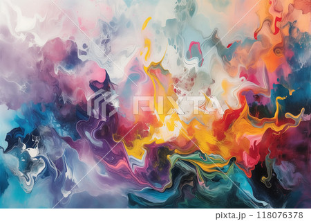 カラフルな絵の具が混ざり合う抽象的な背景 AI生成画像 カラフルな絵の具が混ざり合う抽象的な背景 AI生成画像 118076378