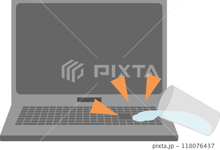 コップの水がパソコンにこぼれてしまったイメージ素材 118076437