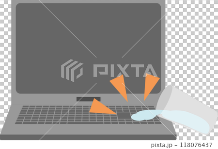 コップの水がパソコンにこぼれてしまったイメージ素材 118076437