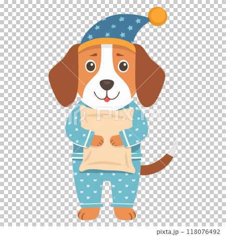 Beagle in pajamas holding a pillow 6 / Flyer and poster material 118076492