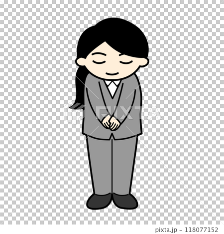 お辞儀をするパンツスーツの女性 118077152