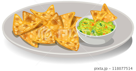 Tortilla Chips with Guacamole Tortilla Chips with Guacamole 118077514