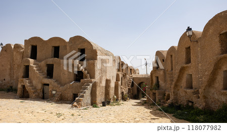 Traditional ancient multi-level earthen granaries in Ksar Medenine 118077982