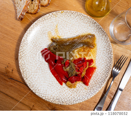 Roasted pepper salad served on plate Roasted pepper salad served on plate 118078032
