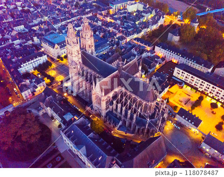 Aerial night view of Tours Cathedral Aerial night view of Tours Cathedral 118078487