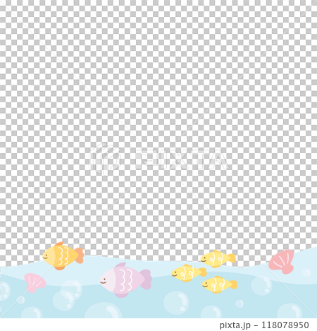 Under the sea square frame with pastel fish, pearl shell for background, wallpaper, backdrop, ad template, photo frame, banner, social media, poster, souvenir shop, aquarium, marine lives, card print 118078950